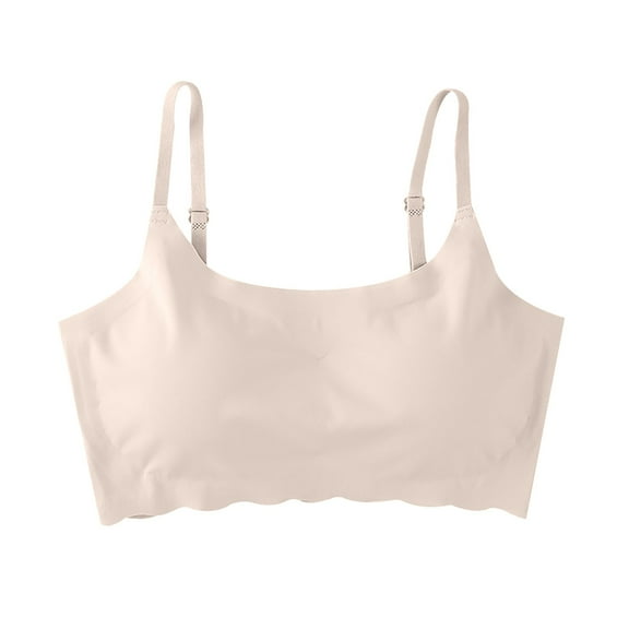 Comfy Bras for Women, Audhol Sports Bra Ice Elastic Gathering Fashionable Underwear without Ring Vest Seamless Bra Beige L
