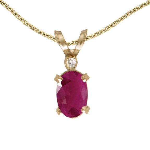 14k Yellow Gold Oval Ruby And Diamond Filigree Pendant with 18" Chain