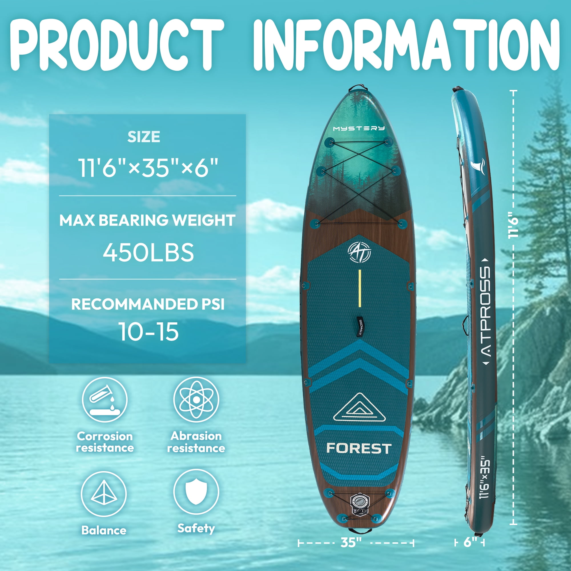 Ultifit Inflatable Paddle Board Extra Wide 450 Lbs Capacity Anti-Slip Design with SUP Accessories and Seat 11'6" x 35"