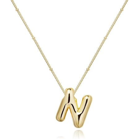 Bubble Letter Necklace Gold 14K Gold Plated Initial Necklace Puffy Personalized Name Gold Necklace Gold Letter Necklace Jewelry[Z4095]