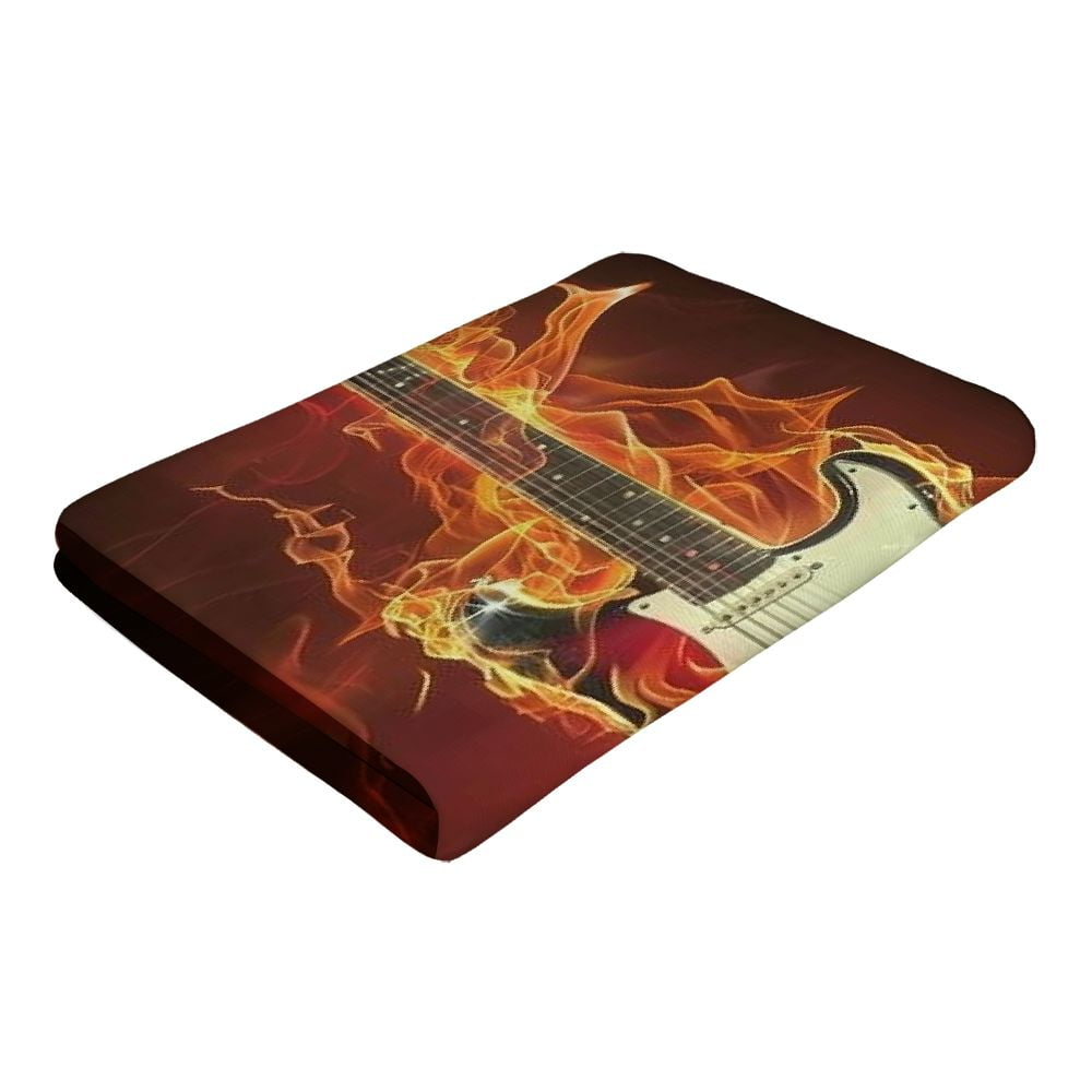 PHYHOO Fire Guitar Microfiber Beach Towel, Music Guitar Large Oversized Beach Towel Lightweight Quick Dry Soft Absorbent Bath Towel, Sand Free Towel for Swimming Travel Sports 30x60in