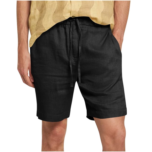 Pantalones de Hombre Elástico Cintura Músculo Casual Imitación Algodón Lino Textura Atado Cinco Cuartos de Pantalones Cortos
