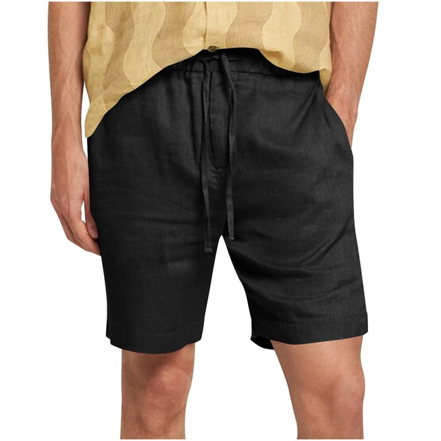 Pantalones de Hombre Elástico Cintura Músculo Casual Imitación Algodón Lino Textura Atado Cinco Cuartos de Pantalones Cortos