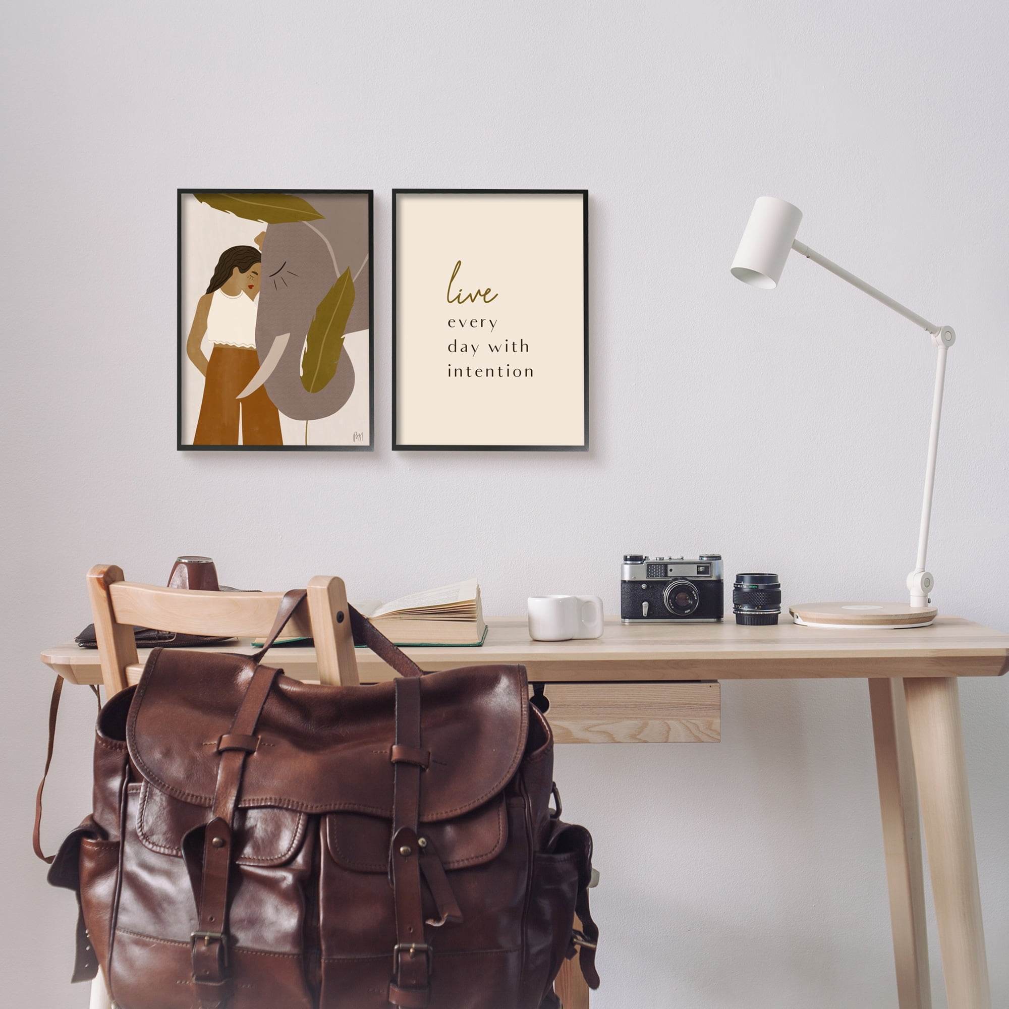 Stupell Indtries Live Everyday with Intention Woman Resting Against Elephant,24 x 30,Design by Birch&Ink