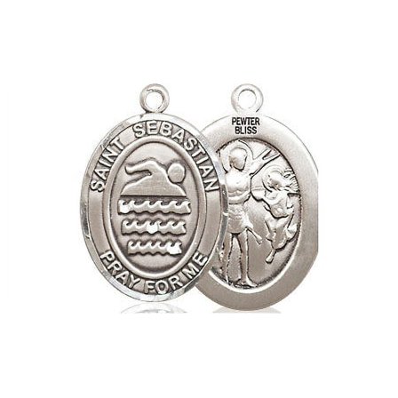 Extel Medium Pewter St. Sebastian Swimming Medal Pendant Necklace Charm for Swimmer