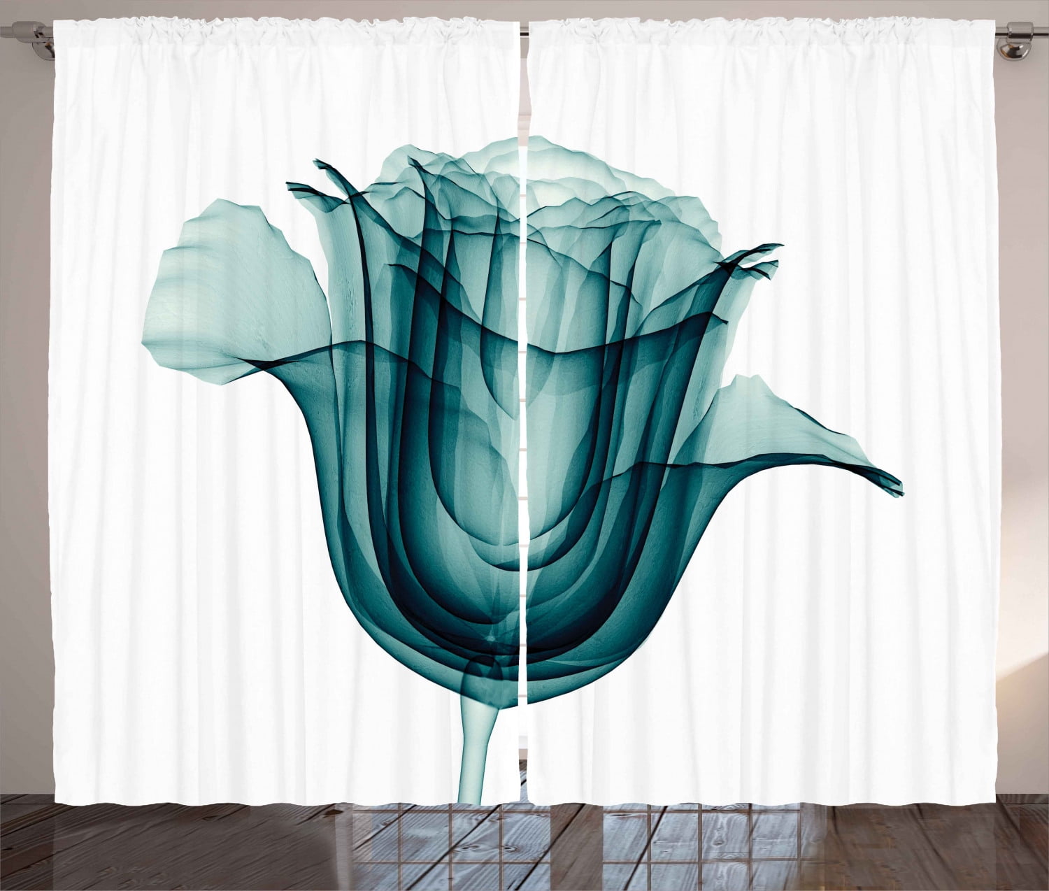 Xray Flower Decor Curtains 2 Panels Set, X-ray Image of a Rose Flower ...