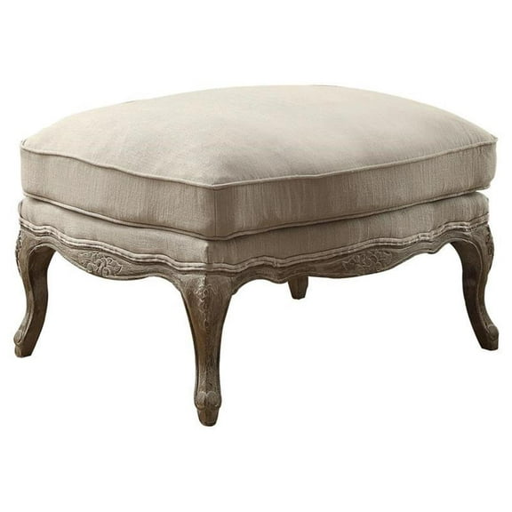 Maklaine Wood Modern Traditional Accent Ottoman in Natural Finish