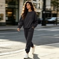 thumbnail image 6 of Women 2 Piece Outfits Fall Sweatsuit Lounge Set | Long Sleeve Drop Shoulder Crewneck Sweatshirt,Wide Leg Sweatpants,Casual Tracksuit,Winter Vacation Travel Outfits Black S, 6 of 6