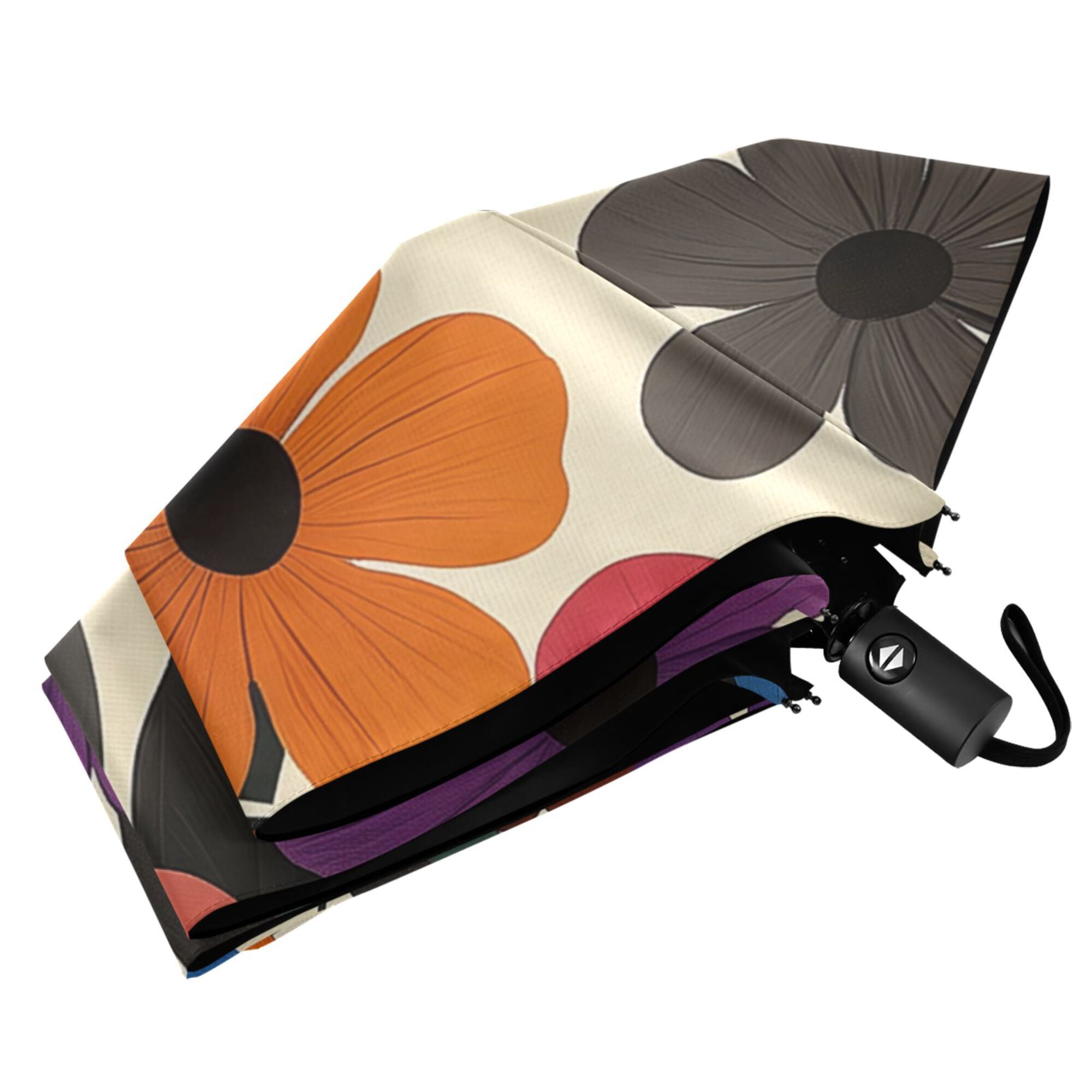 FORMRS Travel Umbrella Folding Auto Open Close Windproof Rain UV Protection, Large Colorful Flowers Pattern