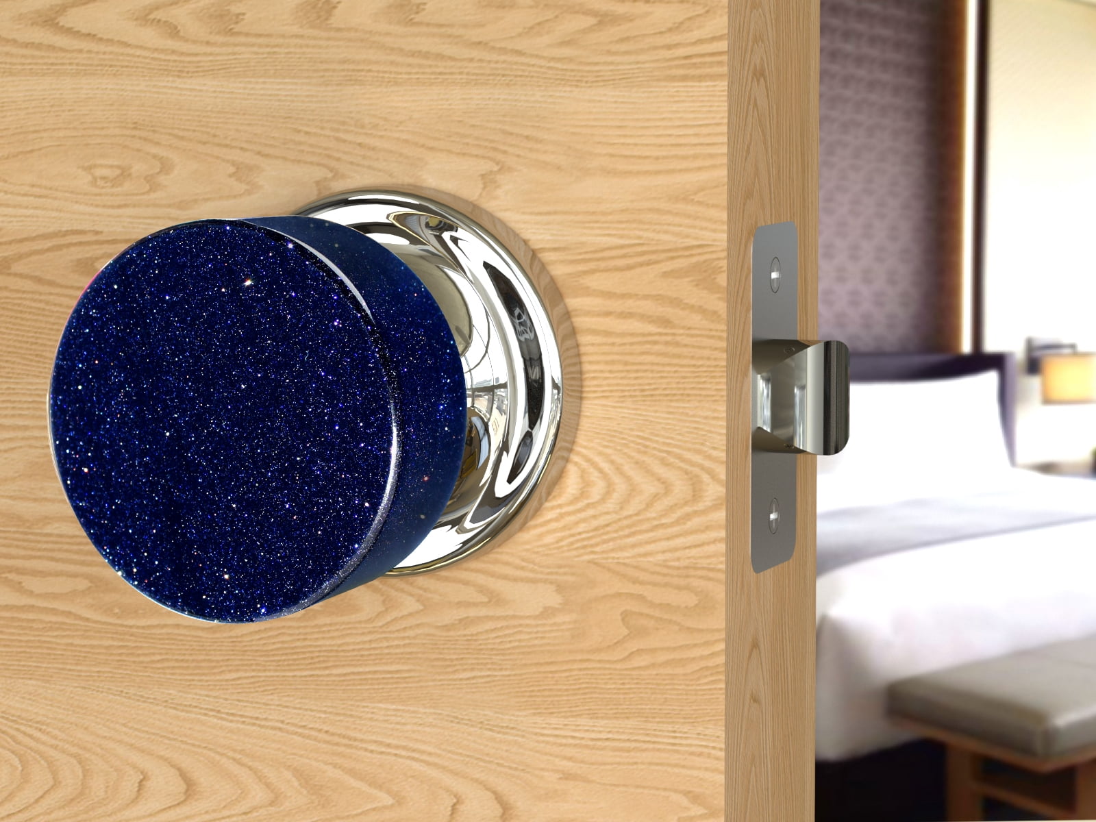 Dummy Round Blue Goldstone Door Knobs Polished Chrome Round Rosette