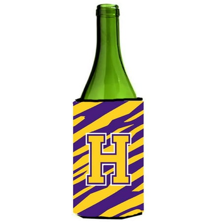 

Carolines Treasures CJ1022-HLITERK Tiger Stripe - Purple Gold Monogram Initial H Wine Bottle Hugger