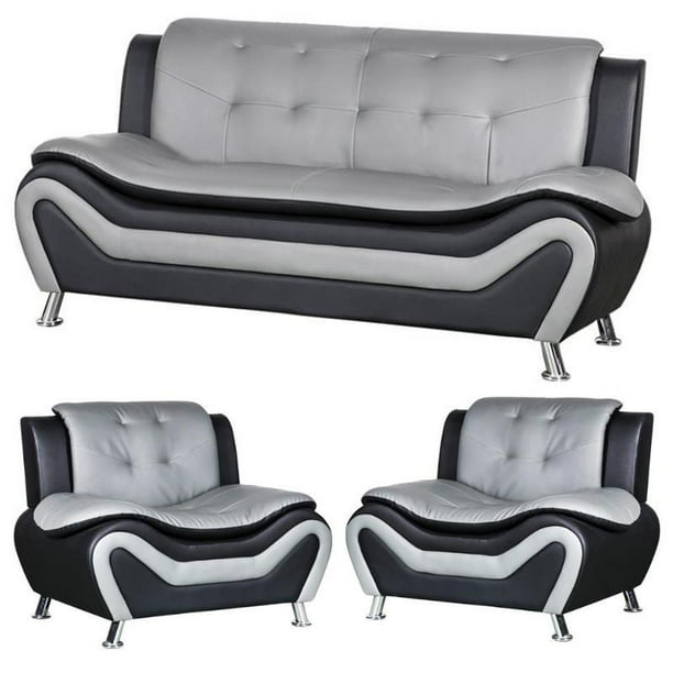 3 Piece Living Room Set With Sofa And 2, Living Room Sets Leather Black