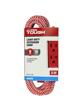 Hyper Tough 3-Outlet 9 Foot Fabric Candy Cane Extension Cord, Red