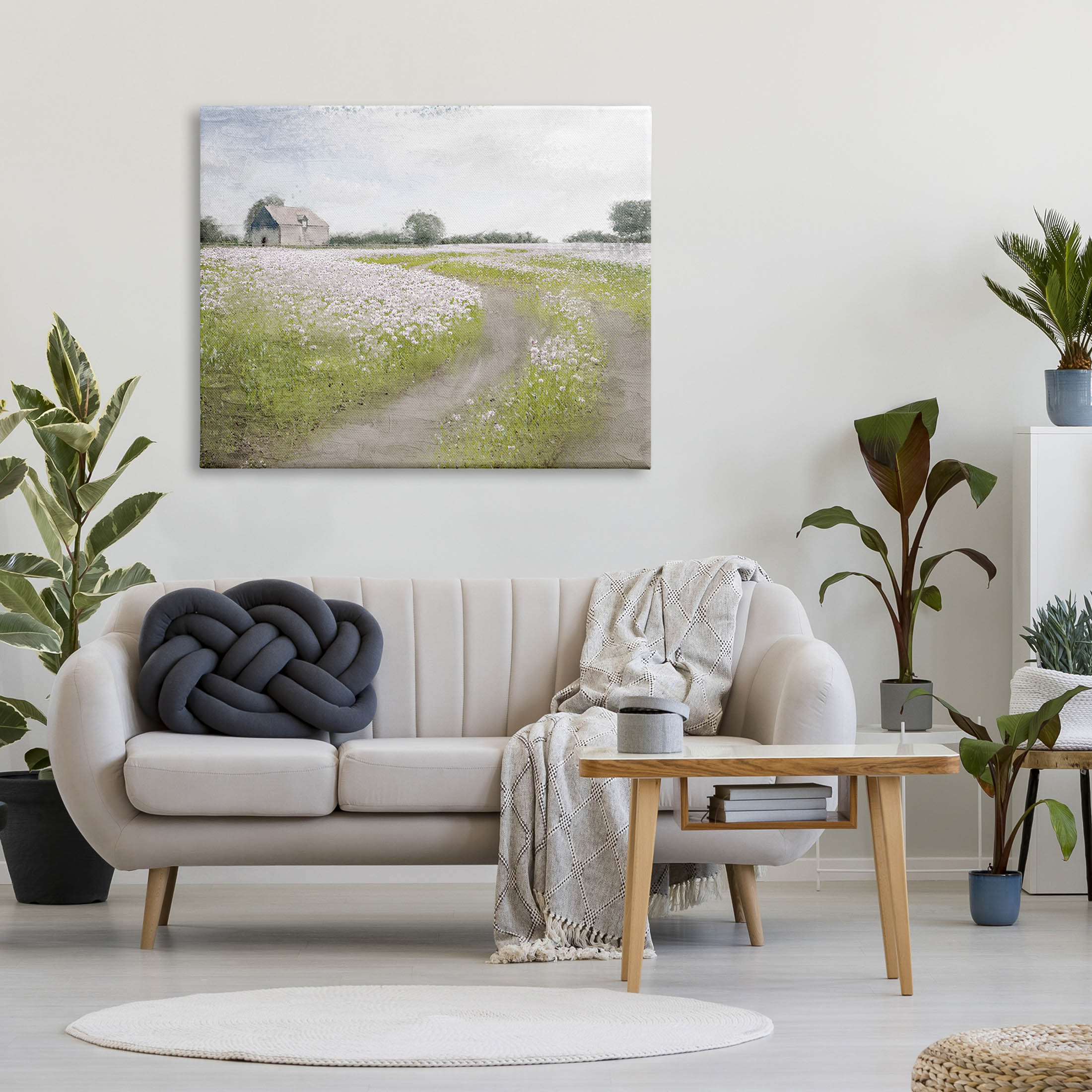 Rural Country Meadow Path Landscape Graphic Art Gallery Wrapped Canvas Print Wall Art