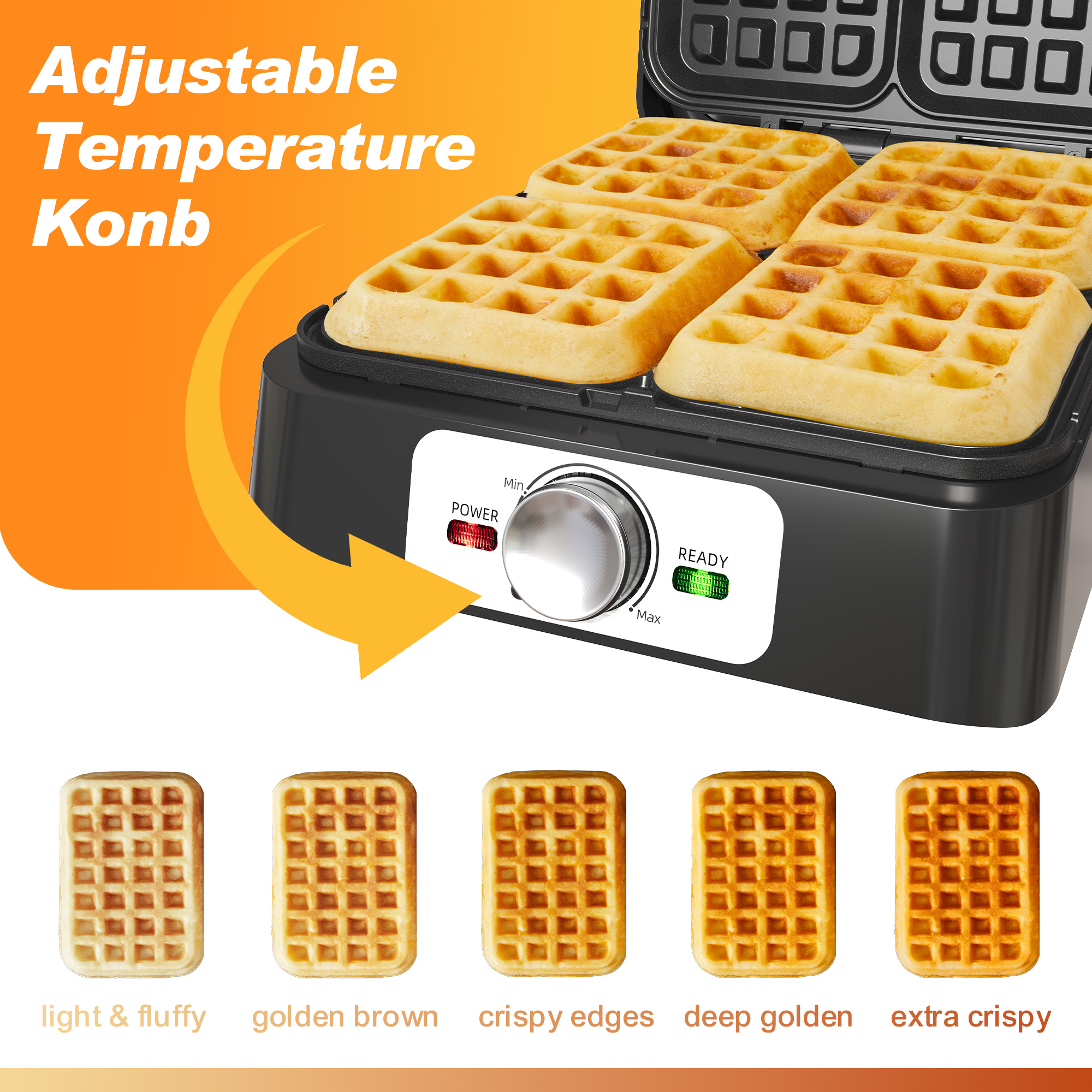 Sunvivi 4-Slice Belgian Waffle Maker, Electric Waffle Iron with Temperature Control, Nonstick Plates & Indicator Lights, Easy Clean
