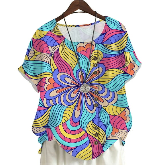 CLOOCL Bohemia Women T-Shirt Floral Printed Plus Size Blouse Fashion Short Sleeve Tee