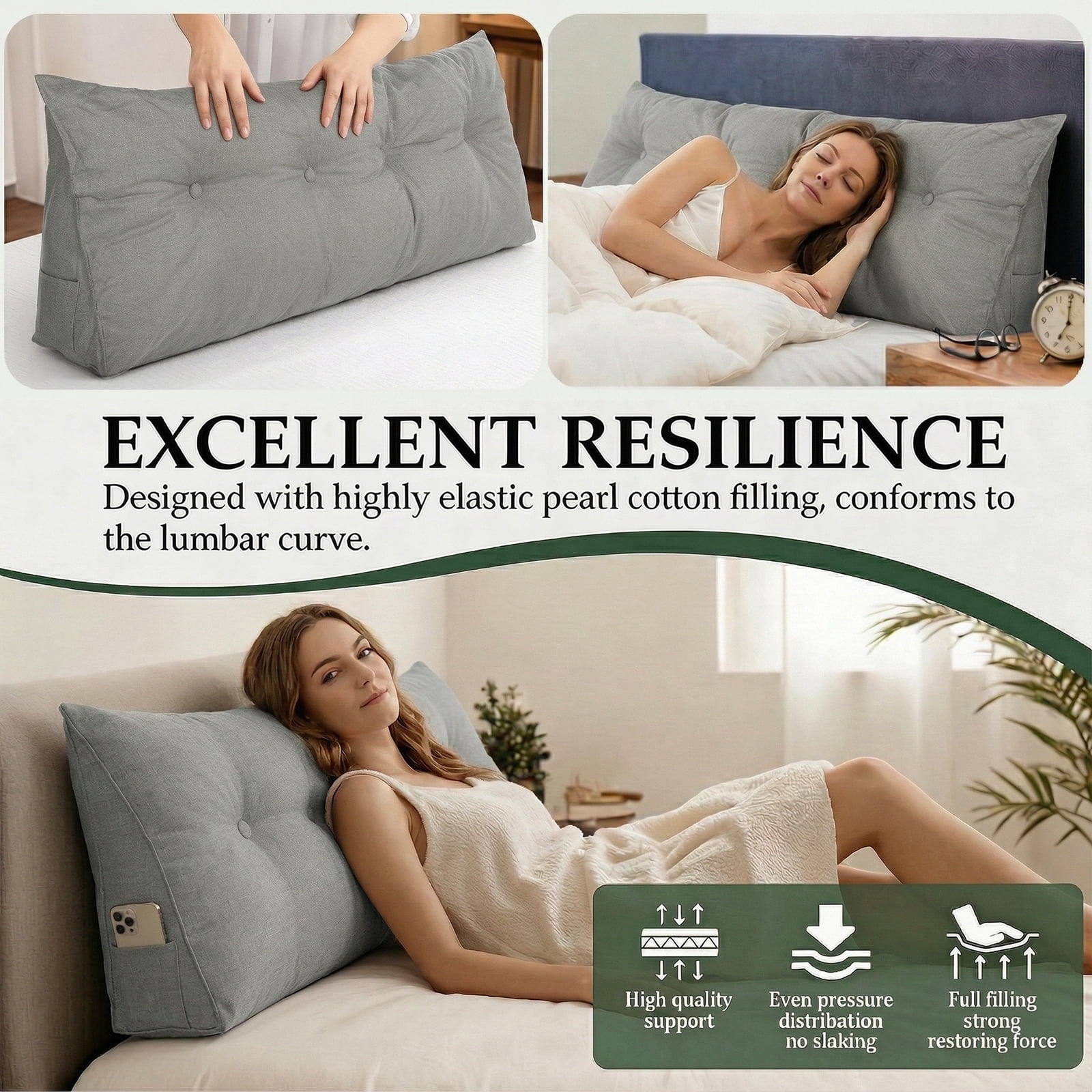 YEERSWAG 70.8x19.6x7.8inch King Size Triangular Wedge Pillow Bedside Cushion,Large Upholstered Headboard Reading Pillow Back Cushion for Home Livingroom Bed Sofa