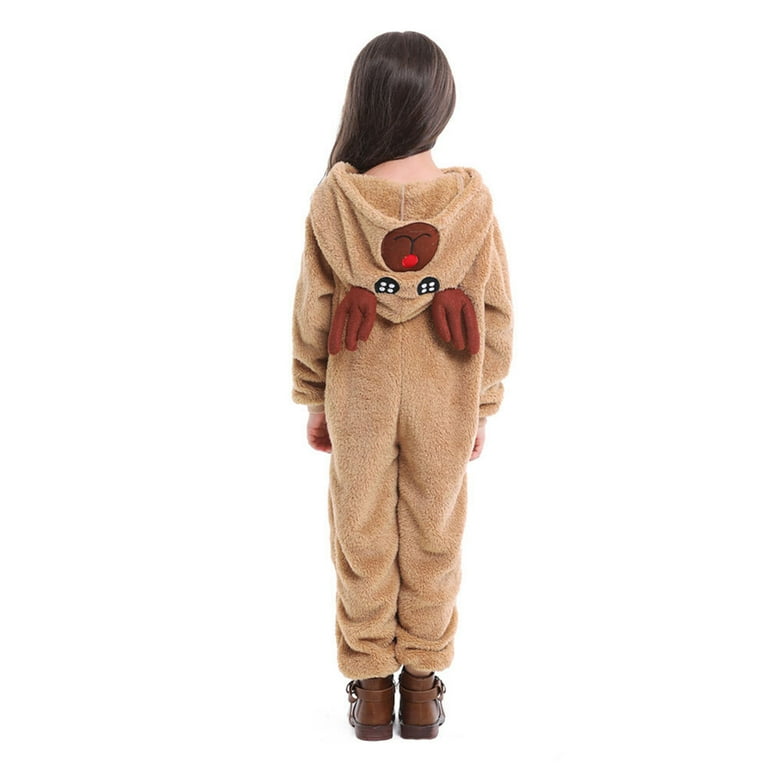 Reindeer Costume Kids Brown Hooded Jumpsuit Reindeer Costume Kids Brown Hooded Jumpsuit