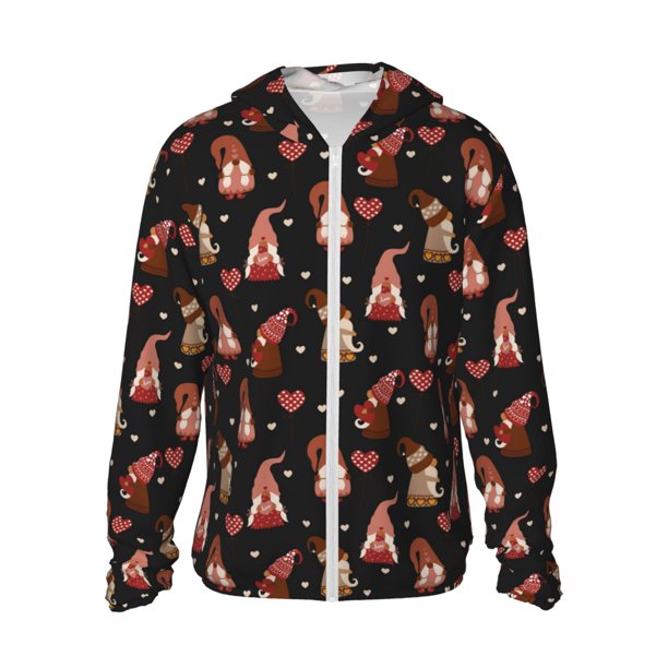 Fotbe Valentine Gnome Chaqueta con Protección Solar UPF 50+ para Hombre y Mujer, Camisa con Capucha y Bolsillos-Small