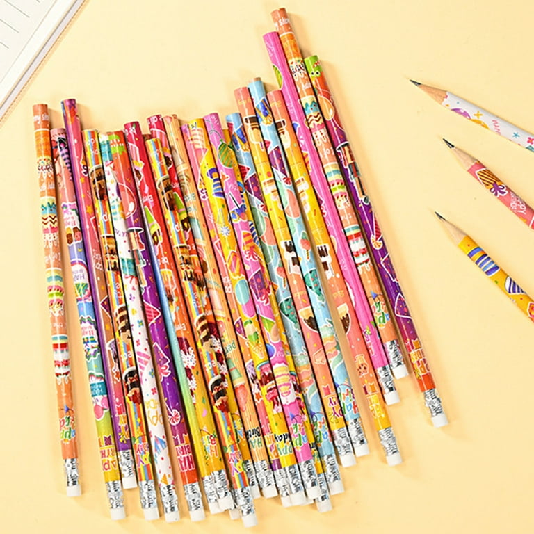 24Pcs Happy Birthday Pencils Fun Wooden Pencils with Top Erasers