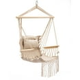 thumbnail image 3 of Patio Hammock Hanging Rope Swing Beige Chair with Tassel, Hanging Swing Seat for Home Bedroom and Outdoor Yard Garden, 3 of 9