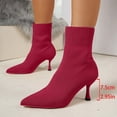 thumbnail image 2 of HAPIMO Women Ankle Boots Pointed Toe Heel Rear Zip Knit Stretch Upper Footwear For Evening Dating And Urban Social Gathering Red 36, 2 of 5