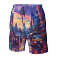 thumbnail image 4 of Balery Taxi Colorful Town Traje de Baño Estilo Hawaiano para Hombre, Shorts de Secado Rápido con Bolsillos-Small, 4 of 6