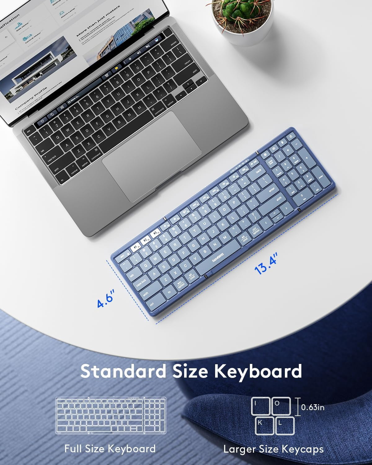 Foldable Bluetooth Keyboard with Numeric Keypad, Full-Size Wireless Folding PU Leather, Portable Travel for iOS Android Windows Mac OS, Support 3 Device(BT5.1 x 3) Blue
