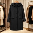 thumbnail image 7 of WIZUTIZ Women's Solid Color Wool Blend Hooded Coat Long Sleeve Loose Fit Lined Warm Winter Overcoat with External Pockets Casual Daily Outerwear, 7 of 7