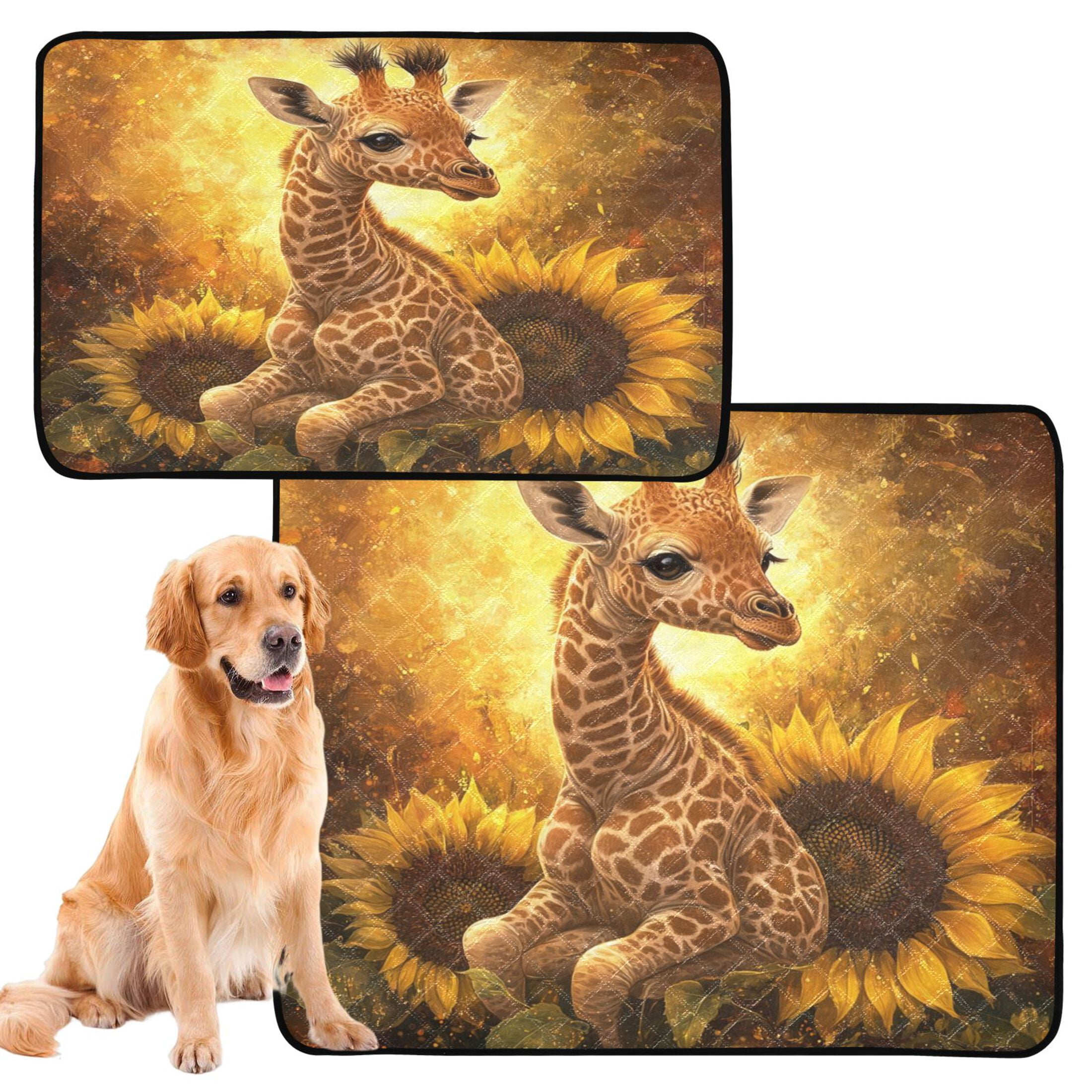 Qxltty Giraffe Sunflower Illustration Cat litter Pads Pet Set of 3 Diaper Mats Center Anti-leakage Layer Absorbent Soft and Comfortable