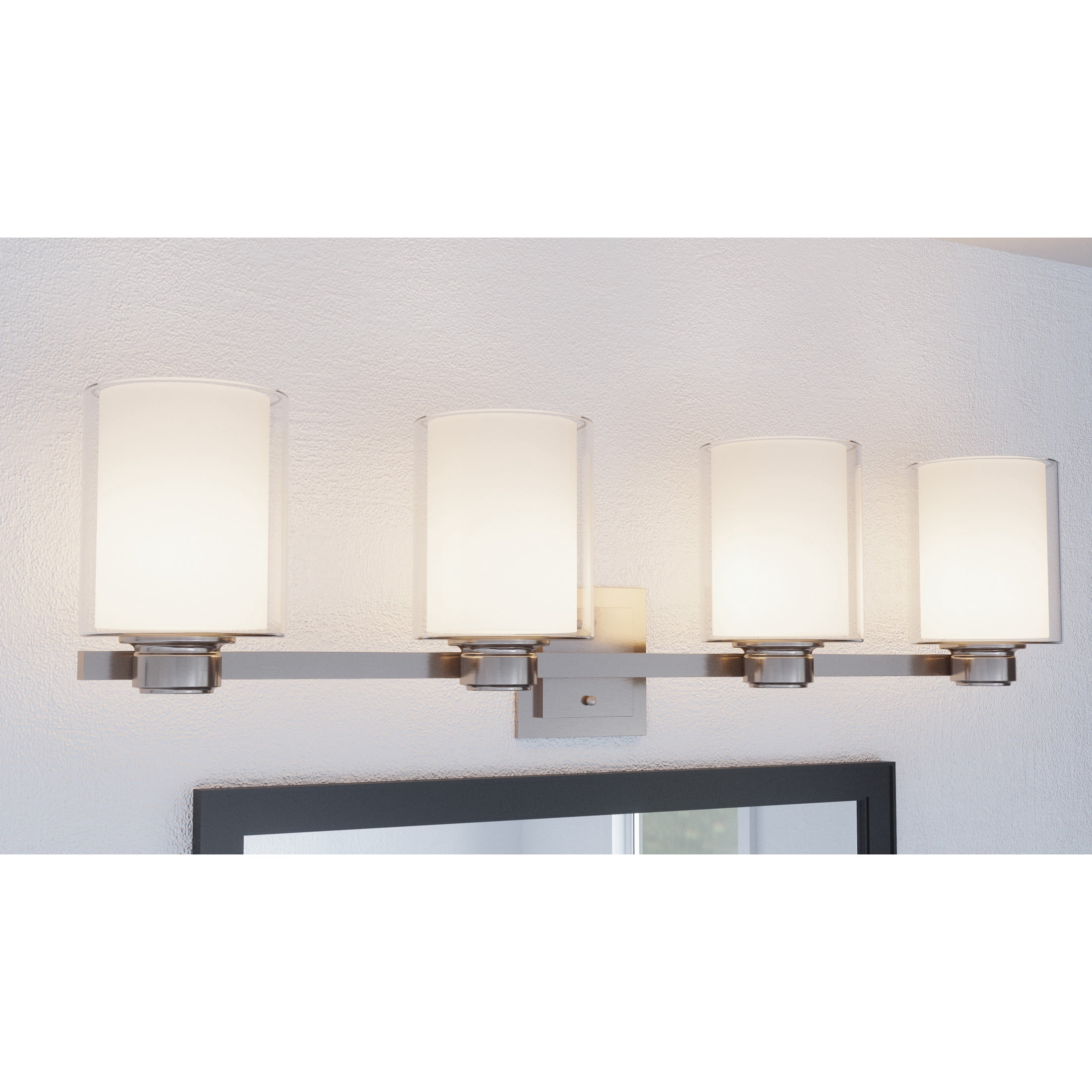 Design House Oslo Traditional 4-Light Indoor Dimmable Bathroom Vanity Light with Double Glass Shades, Satin Nickel