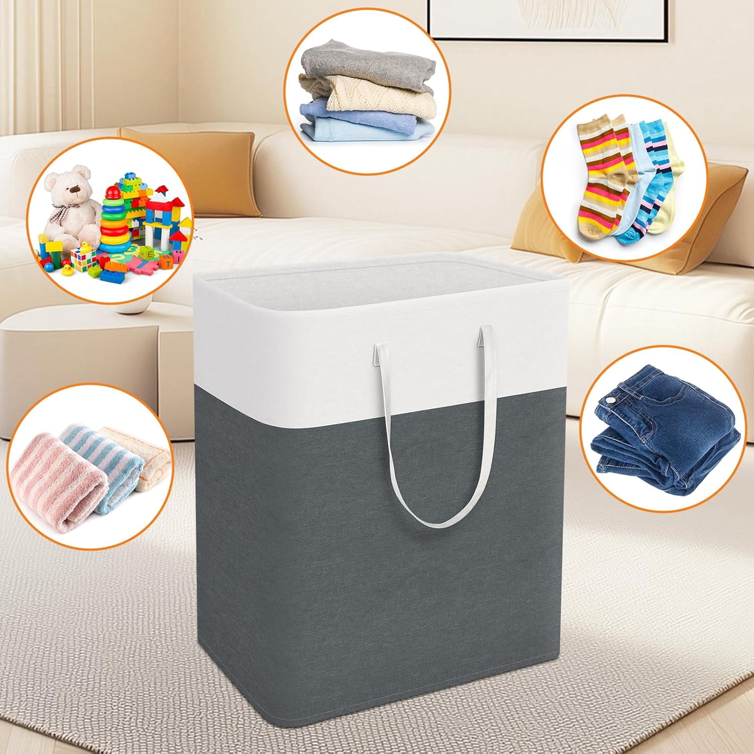 EP laundry basket 3-Pack, laundry hamper, Hamper with handles, collapsible laundry baskets, Waterproof dirty clothes hamper, Towel Storage for Home or Dorm, 125L-Grey