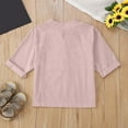 thumbnail image 3 of DeHolifer Girls Shirts Cotton Linen V-Neck Button Solid Color Summer Casual Short Sleeve Shirts Tops with Pocket,Pink,7-8Years, 3 of 3