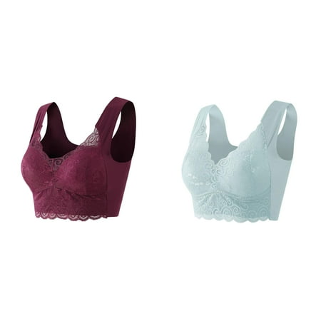 Kcodviy 2 Pcs Lace Bra Plus Size Pack Bras for Women Bra Women Underwear Bralette Sports Bra High Support Crop Top Female Bra s for Women Bra Large Top Female Push Up Brassiere Laced Bra