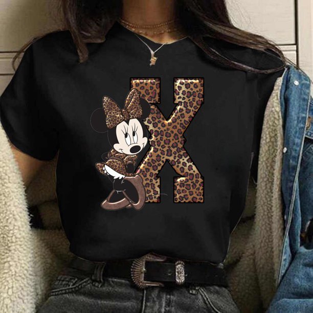Camiseta con estampado de combinación de letras y nombre personalizado para mujer, camiseta de manga corta ABCDEFG con letra de Minnie Mouse Tan Jianjun unisex