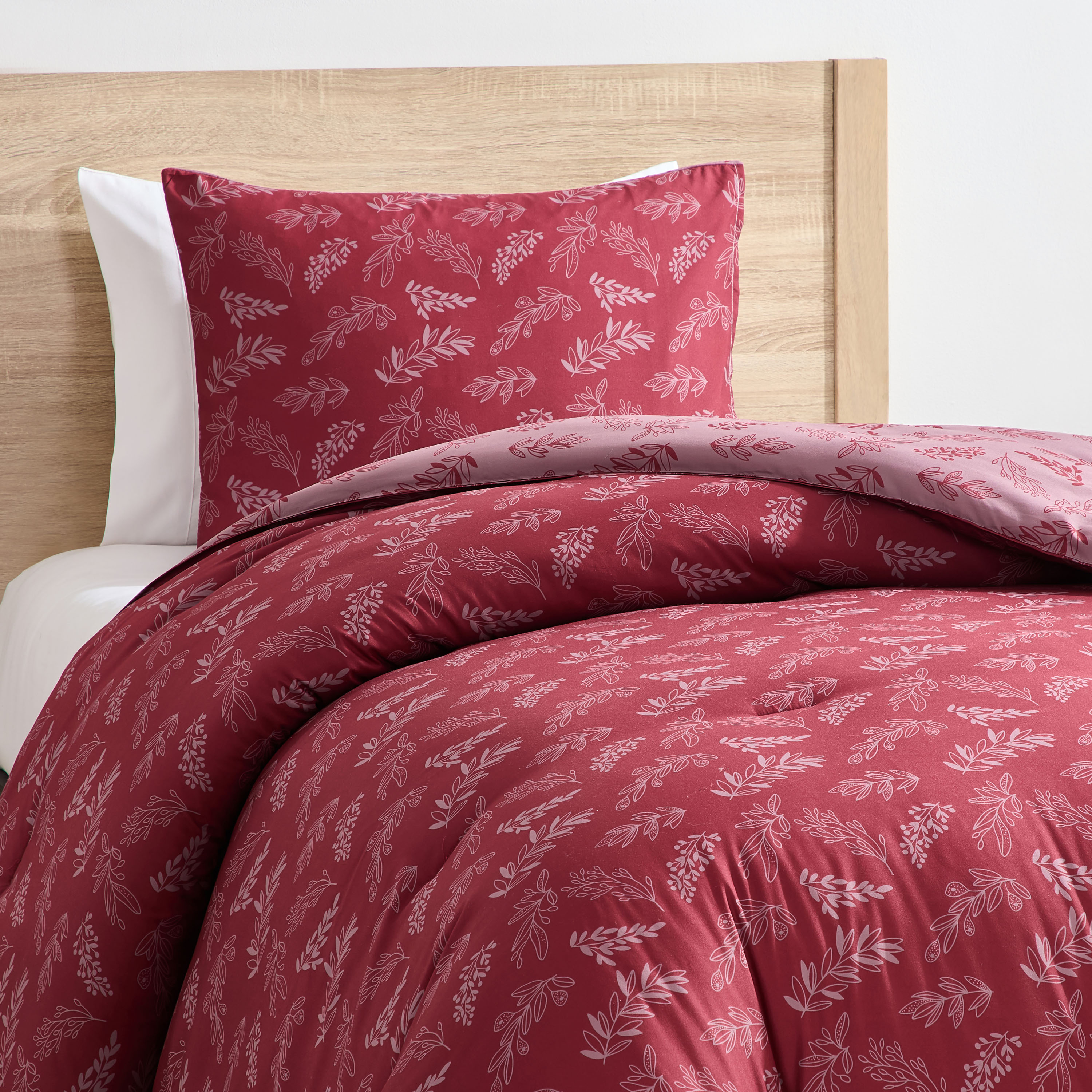 LammaLoe Twin Comforter Sets, 2 Piece Botanical Bed in a Bag, Reversible Bedding Comforter Set with Sheets, Modern Bed Set, Mulberry/Smokey Lavender
