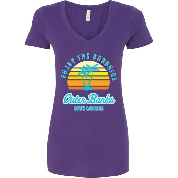Inktastic Summer Enjoy the Sunshine Outer Banks North Carolina in Blue Women's V-Neck T-Shirt