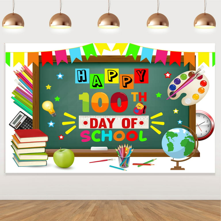 Happy 100th Day of School Backdrop Student Children Boy Girl Background  Party Supplies Banner Decor Photobooth Gifts Favors Selfie Prop for Kids