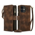 thumbnail image 2 of Dteck Zipper Wallet Crossbody Bag Case for iPhone 7/8/SE 2nd/3rd Gen,Luxuy Leather RFID Blocking Case Large Wallet Capacity Card Slots Cash Pocket Flip Kickstand Cover with Wrist/Shoulder Strap,Brown, 2 of 9