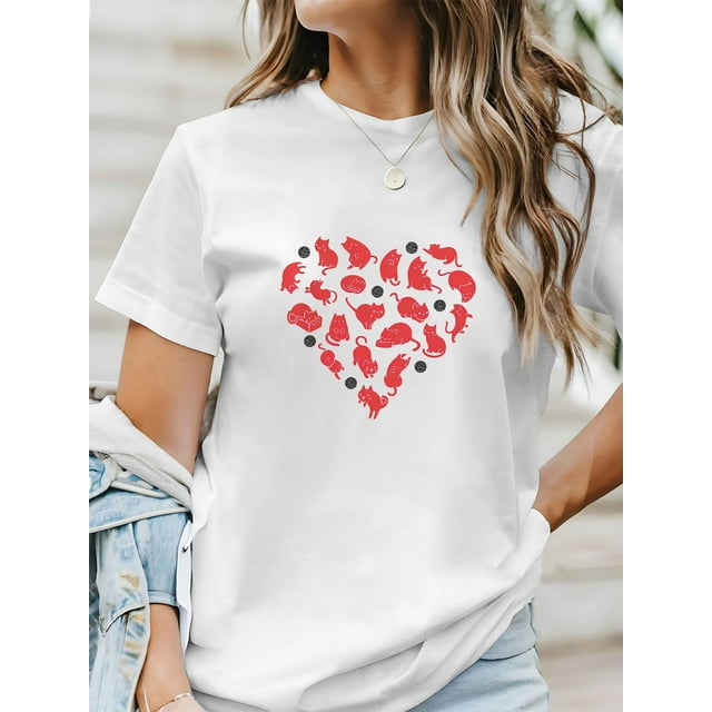 T-Shirt à Imprimé Géométrique Vintage pour Femmes - Col Rond Décontracté, Manches Courtes, Mélange de Polyester, Lavable en Machine - Parfait pour l'Été