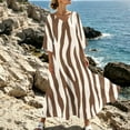 thumbnail image 2 of Rutainlusire Women's Summer Dresses Women's V-Neck Striped Print 3/4 Sleeve Maxi Dress Bohemian Flowy Casual Brown XXXL, 2 of 6