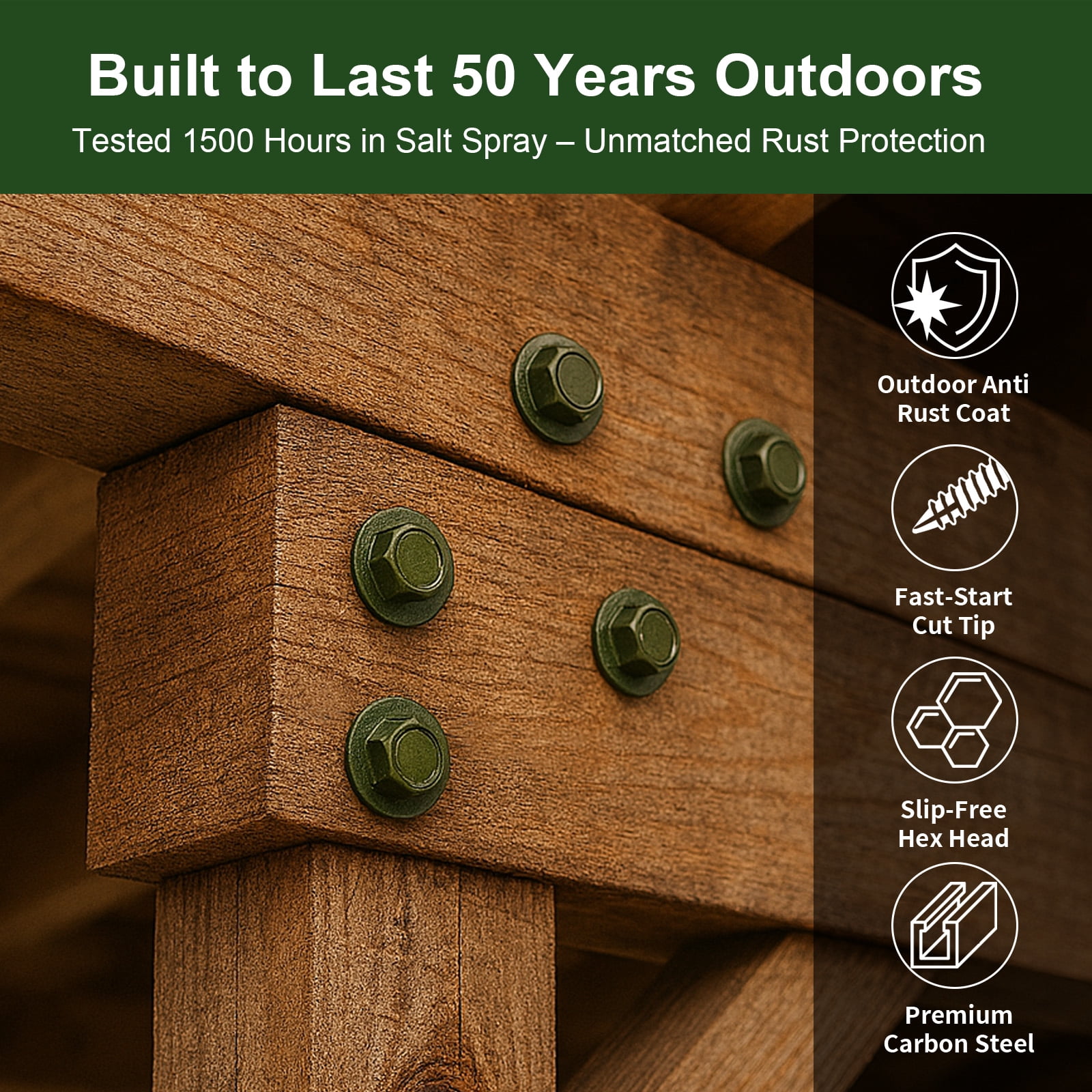 Timber Screws #14 X 2-1/2  Inch Self-Drilling Structural Wood Lag Deck Screws – Corrosion-Resistant Green Coated, 1500-Hour Salt Spray Tested for Landscaping, Construction & Pole Barns （80PCS)