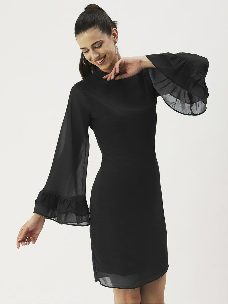 casual georgette dress Andaaz Fashion Women's Black Georgette Gown with Zari, Sequins & Printed Work