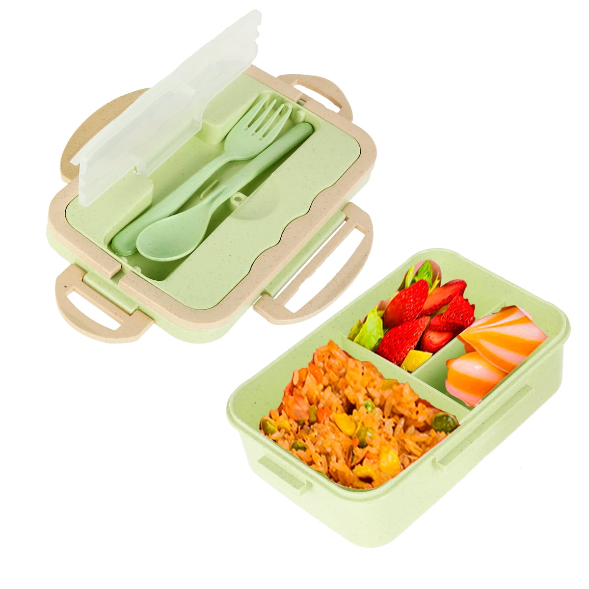 Lunch Box 3 Compartments With Spoon Bento Box Food Container Student New 