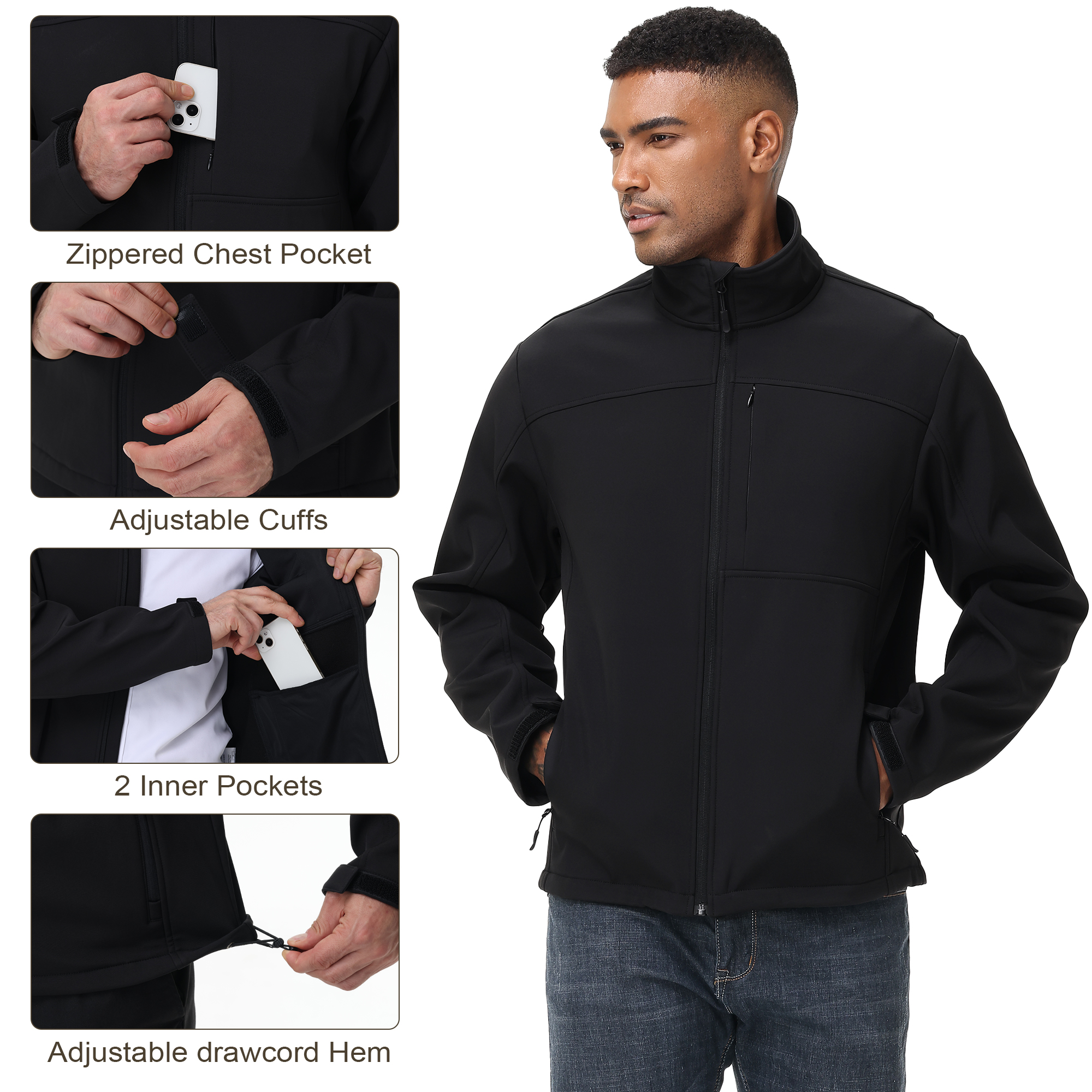 Muvtei Men's Fleece-Lined Softshell Windbreaker Jacket photo 7