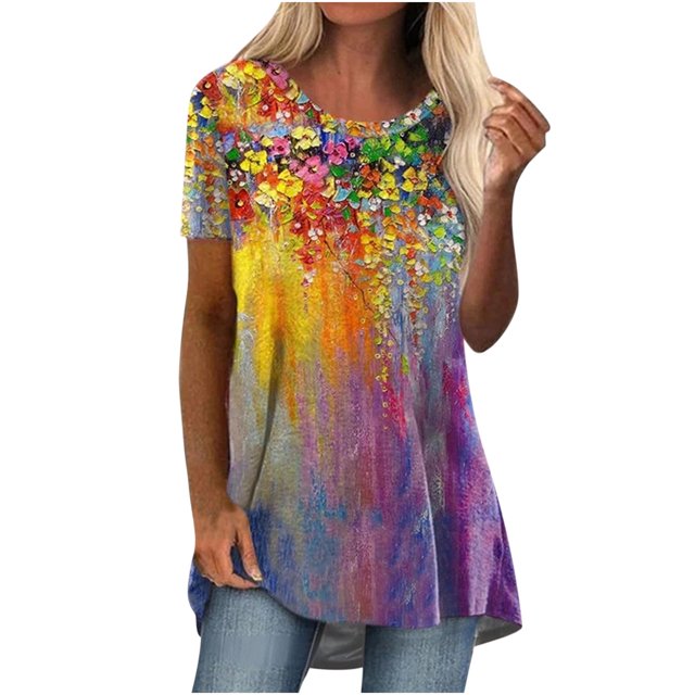 Blusa de manga corta con cuello redondo de verano para mujer Pompotops hkajfhjk468728
