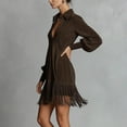 thumbnail image 5 of AUNVITO Women's Deep V Neck Long Sleeve Dress with Fringe Detail Vintage Loose Fit Solid Color Maxi Dress, 5 of 8