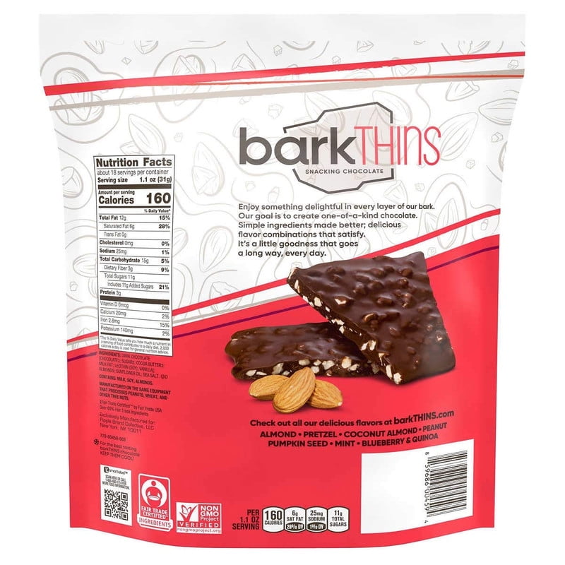 Bark Thins, Dark Chocolate Almond with Sea Salt 20 oz. by Bark Thins Snacking Chocolate