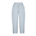 thumbnail image 4 of Aboser Blue Striped Pants for Women Dressy Harem Capri Pants Loose Wide Leg Capris Drawstring Elastic Waist Cropped Trousers Lightweight Casual Summer Capri Pants, 4 of 5