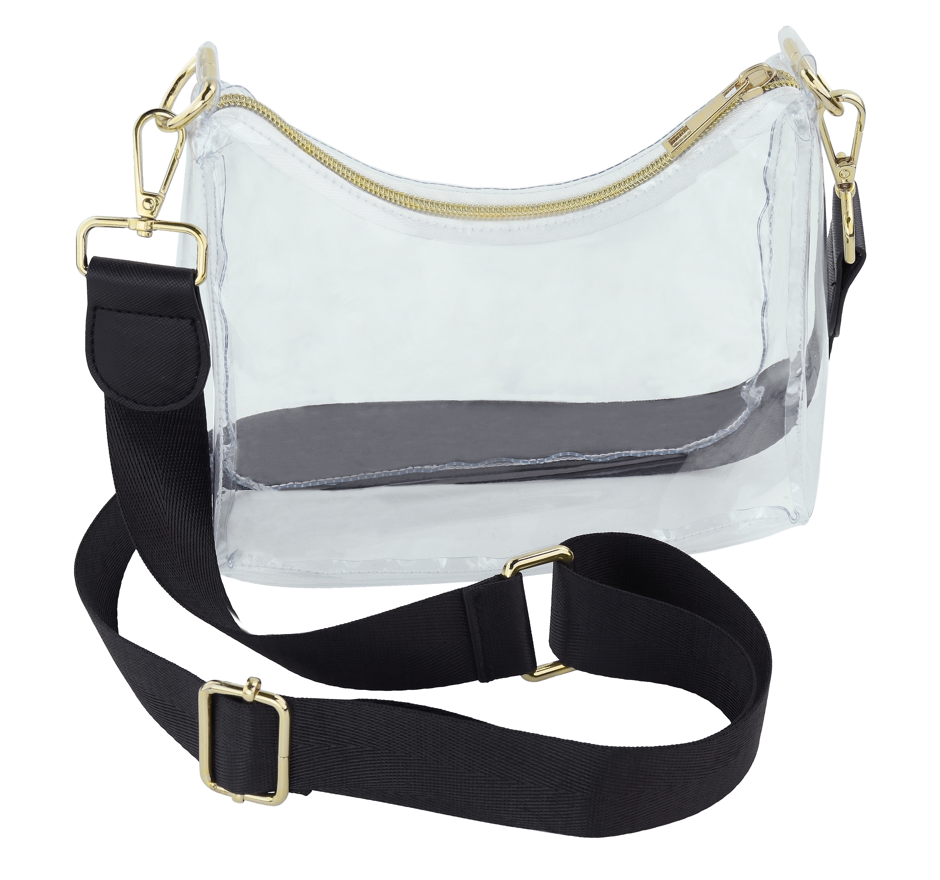 Hello Hobby Clear Crossbody Handbag with Gold Zipper and Adjustable Strap